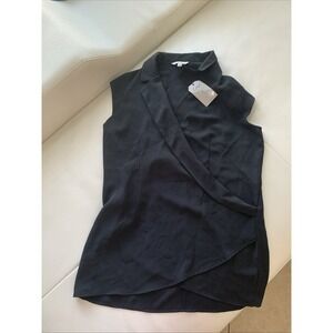 Cabi women M blouse origami top black crossover cap sleeves Size M